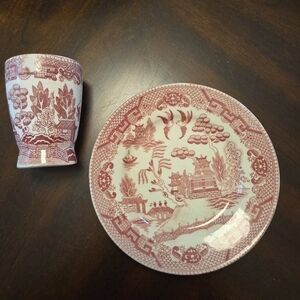 Vtg. Pink Willow Choisy le Roi Porcelain Dessert Plate & Mason's Vista Egg Cup